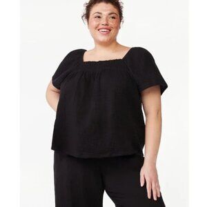 Womens Joyspun Black Joyspun Black Puff Sleeve Gauze Top Medium Large